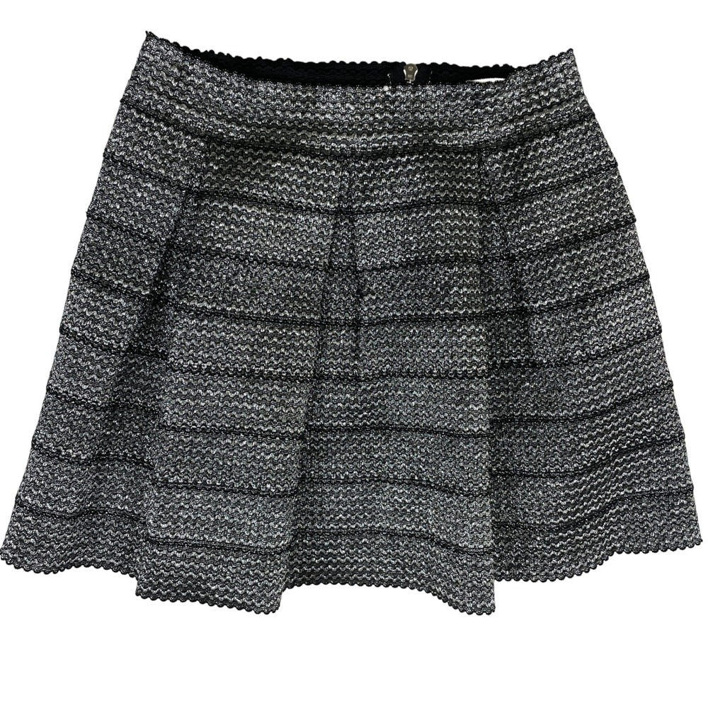 Ginger G Women's‎ Skirt, Metallic Silver Black Textured Pleated Mini, Size L